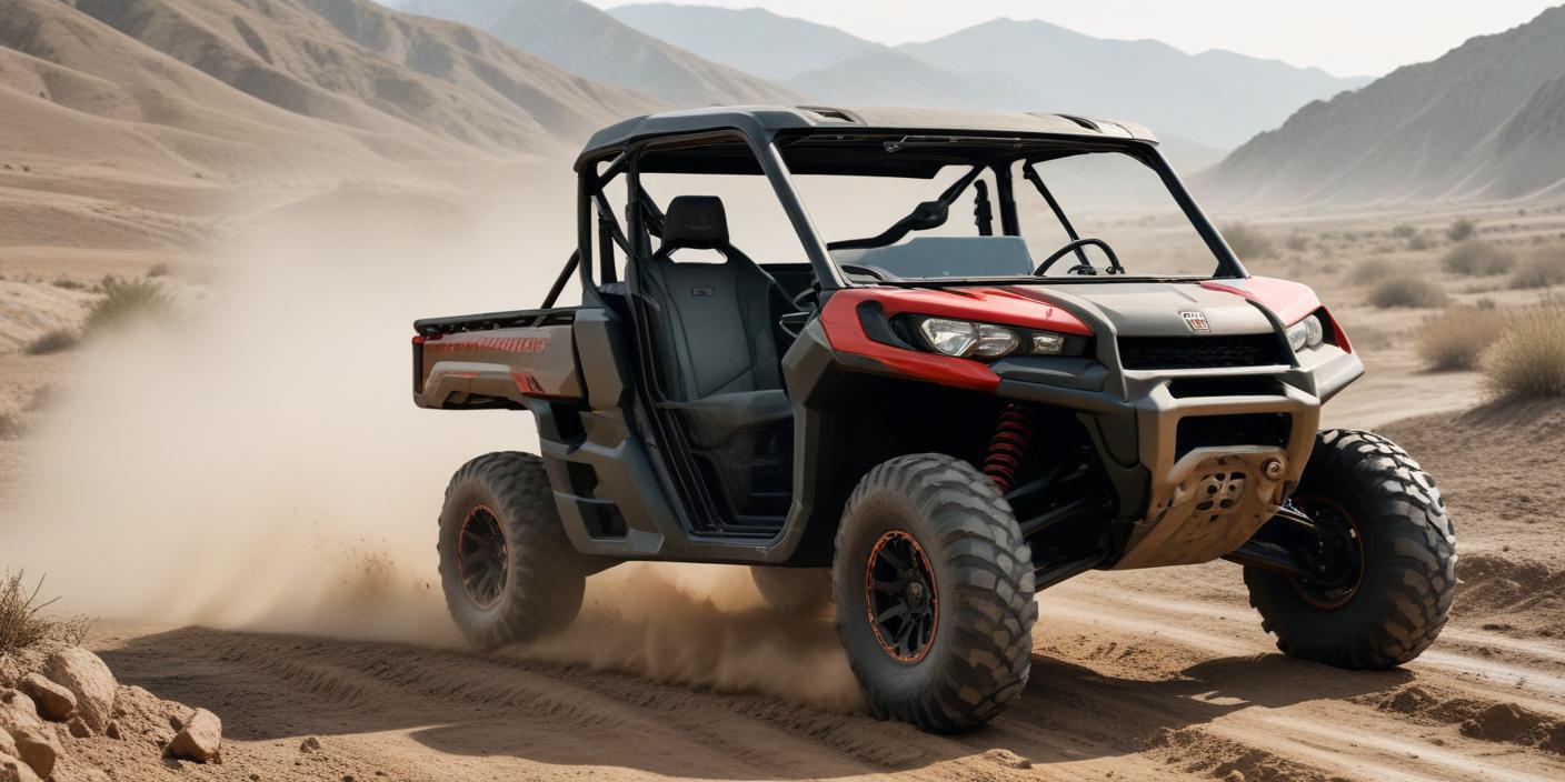 A Can-Am Defender ATV in a rugged, outdoor setting