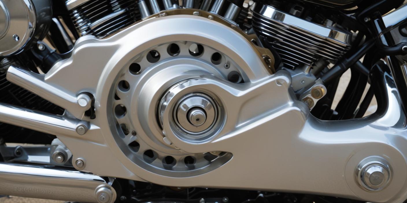 A detailed close-up of a Harley-Davidson motorcycle's primary drive system