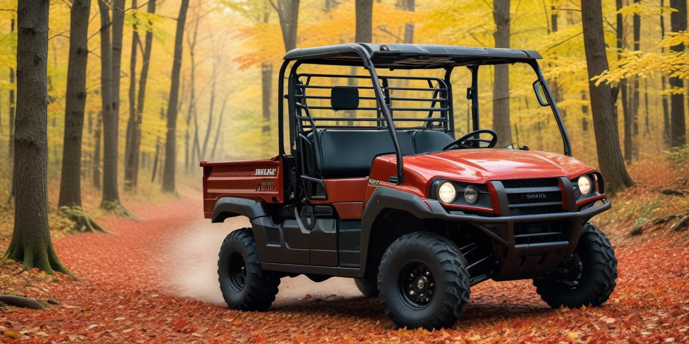 a detailed image of a mid-size utility vehicle, specifically the Kawasaki Mule Pro MX
