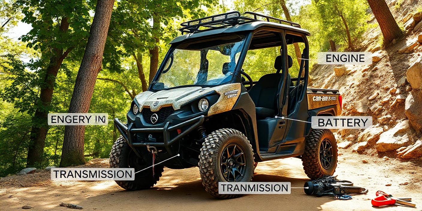 a rugged Can-Am Defender HD7 parked in a natural off-road setting