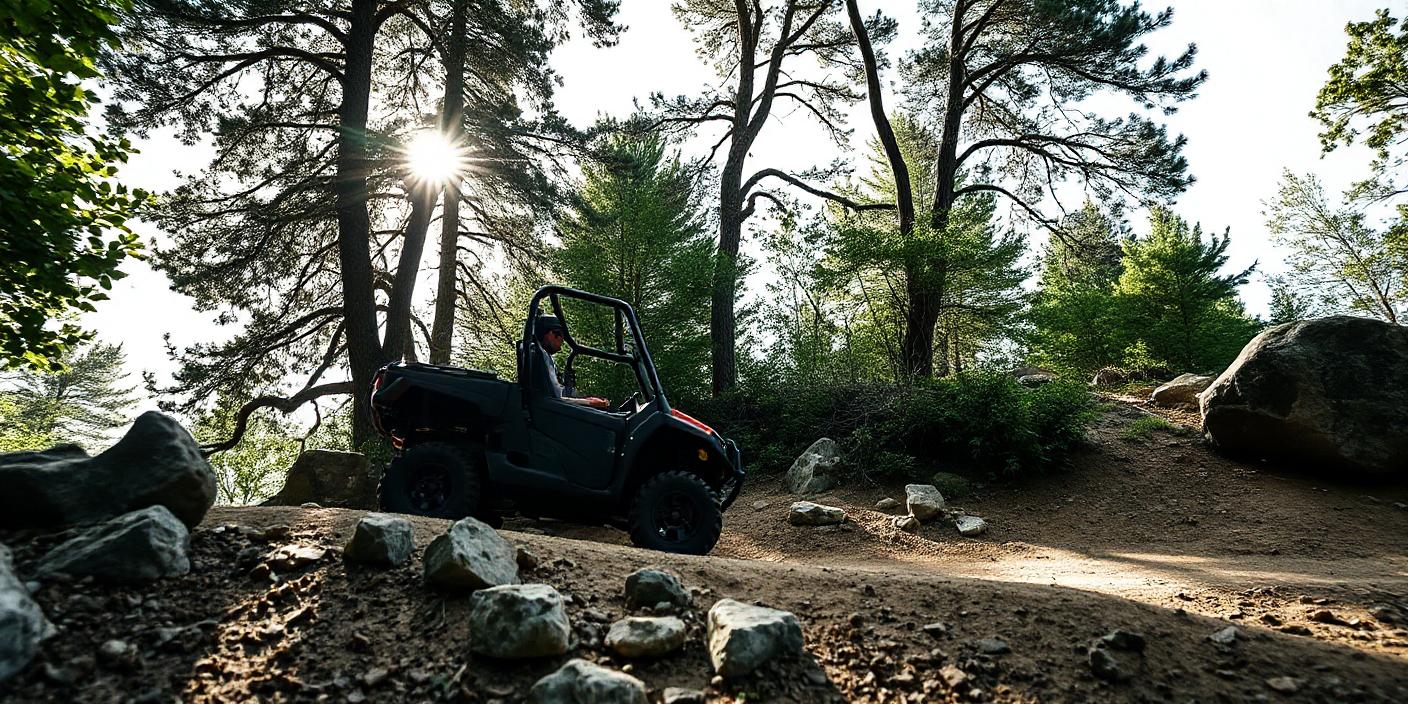 an image of the Honda Pioneer 500 in a rugged off-road environment.