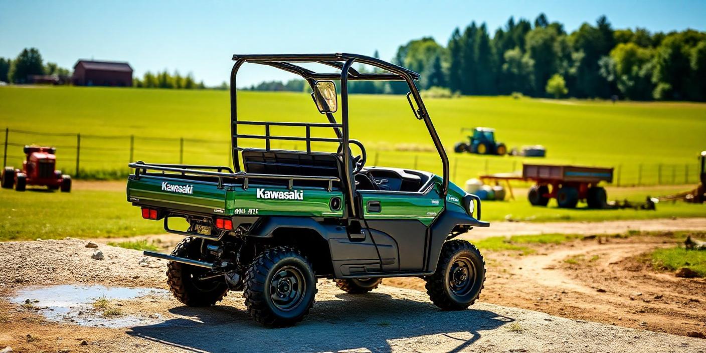 an image of the Kawasaki Mule 410 in a rugged outdoor setting.