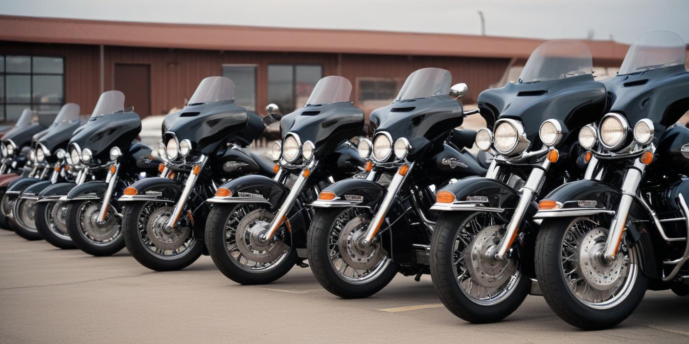 an image showcasing a lineup of Harley-Davidson Electra Glide motorcycles