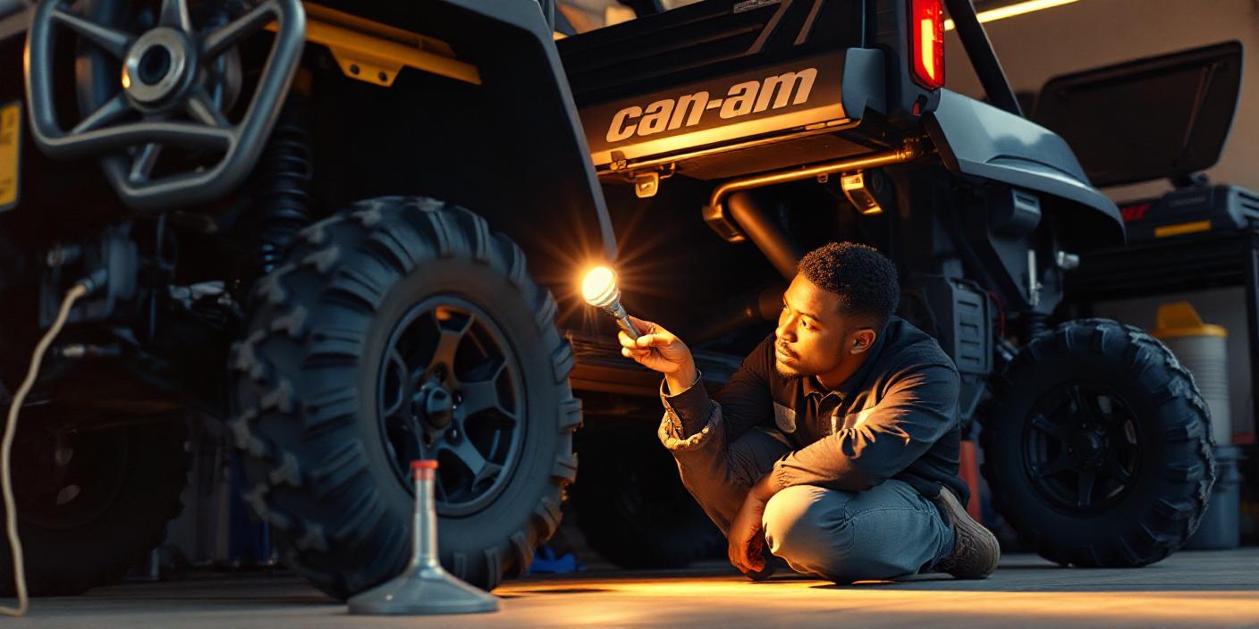 image showing a Can-Am Defender with diagnostic tools around it