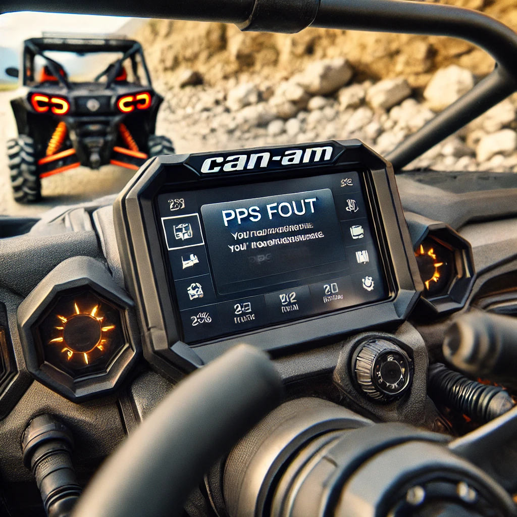 the image of a Can-Am off-road vehicle's dashboard with a PPS Fault error message displayed.