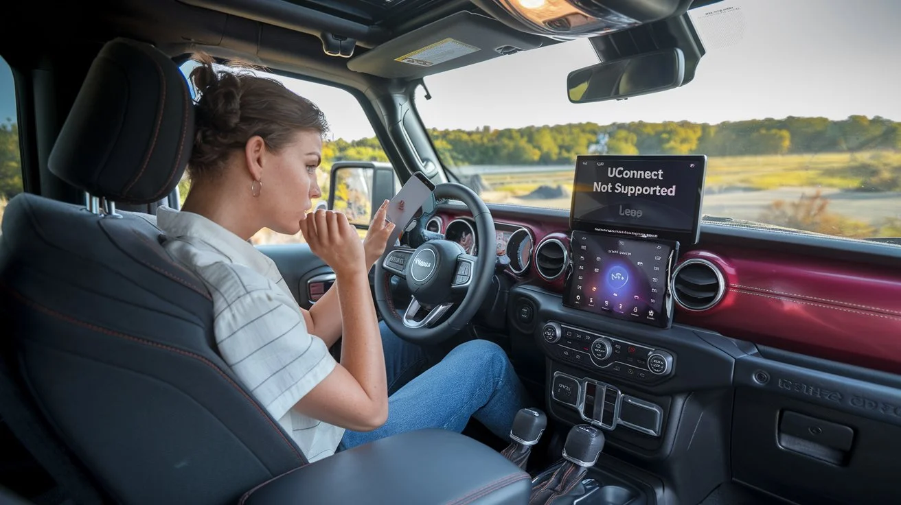 an image of a frustrated driver sitting in a Jeep,