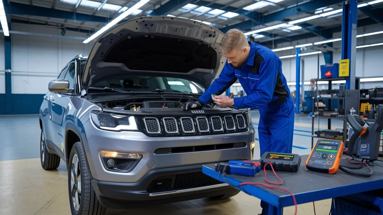 an image of a Jeep Compass in a garage setting