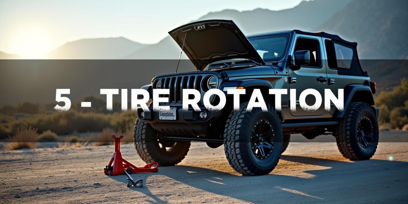 a high-resolution cover image for a blog titled How to Do a 5-Tire Rotation on Jeep