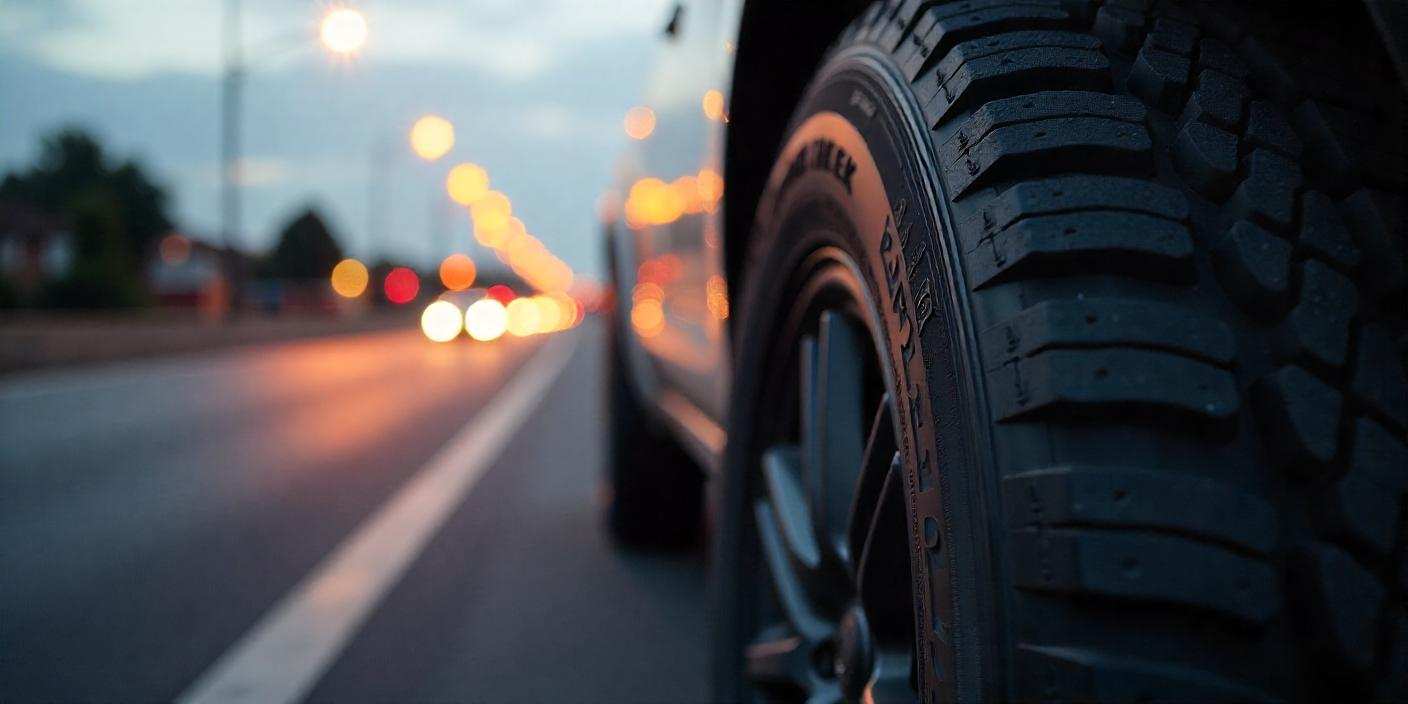 a photorealistic close-up of a Hankook Kinergy tire
